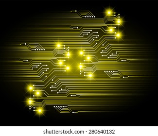 abstract vector dark yellow background with high tech circuit board, graphic. infographics.
