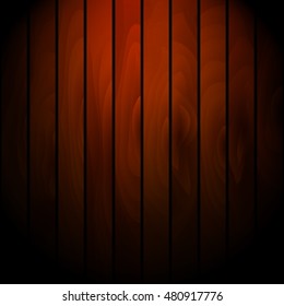 Abstract, vector, dark-brown background of wooden boards with the reflection of light.
