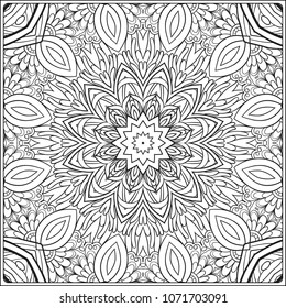 Abstract vector decorative ethnic black and white seamless pattern. Outline hand drawing. Good for coloring page for the adult coloring book. Stock vector illustration.