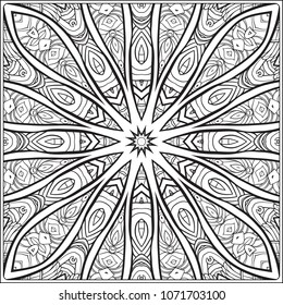Abstract vector decorative ethnic black and white seamless pattern. Outline hand drawing. Good for coloring page for the adult coloring book. Stock vector illustration.