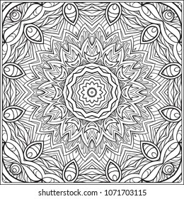 Abstract vector decorative ethnic black and white seamless pattern. Outline hand drawing. Good for coloring page for the adult coloring book. Stock vector illustration.