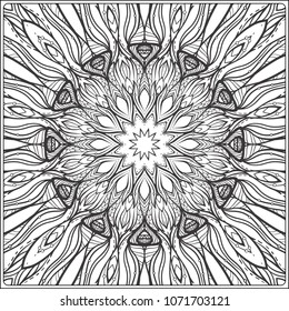 Abstract vector decorative ethnic black and white seamless pattern. Outline hand drawing. Good for coloring page for the adult coloring book. Stock vector illustration.