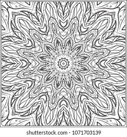 Abstract vector decorative ethnic black and white seamless pattern. Outline hand drawing. Good for coloring page for the adult coloring book. Stock vector illustration.