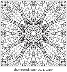 Abstract vector decorative ethnic black and white seamless pattern. Outline hand drawing. Good for coloring page for the adult coloring book. Stock vector illustration.
