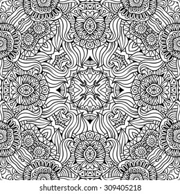 Abstract vector decorative ethnic floral sketchy seamless pattern