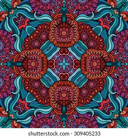 Abstract vector decorative ethnic floral colorful seamless pattern