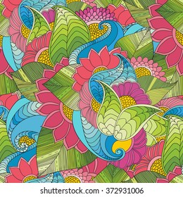 Abstract vector decorative ethnic floral colorful seamless pattern