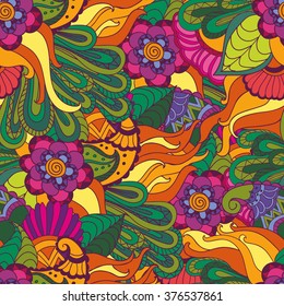 Abstract vector decorative ethnic floral colorful seamless pattern