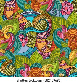 Abstract vector decorative ethnic floral colorful .Seamless pattern can be used for wallpaper, pattern fills, web page background,surface textures. Gorgeous seamless floral background