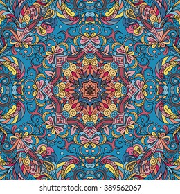 Abstract vector decorative ethnic floral colorful seamless pattern