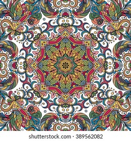 Abstract vector decorative ethnic floral colorful seamless pattern