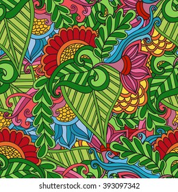 Abstract vector decorative ethnic floral colorful seamless pattern