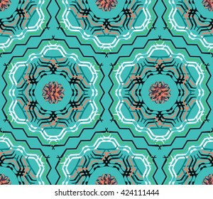 Abstract vector decorative ethnic floral colorful seamless pattern