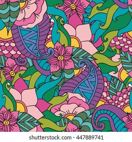 Abstract vector decorative ethnic floral colorful seamless pattern