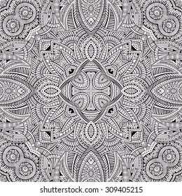 Abstract vector decorative ethnic hand drawn sketchy contour seamless pattern