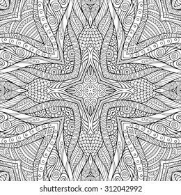 Abstract vector decorative ethnic hand drawn sketchy contour seamless pattern