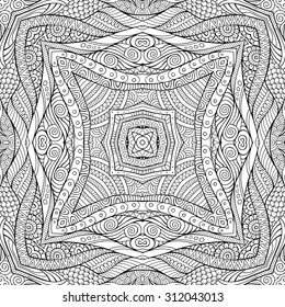 Abstract vector decorative ethnic hand drawn sketchy contour seamless pattern