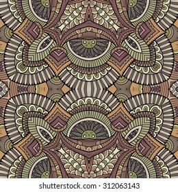 Abstract vector decorative ethnic hand drawn color vintage seamless pattern