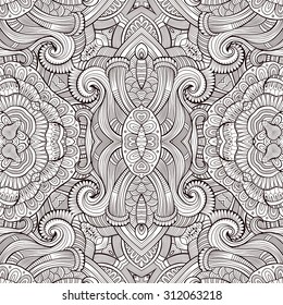 Abstract vector decorative ethnic hand drawn sketchy contour seamless pattern