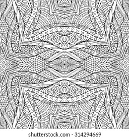 Abstract vector decorative ethnic hand drawn sketchy contour seamless pattern