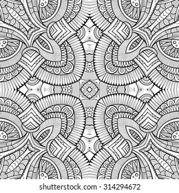 Abstract vector decorative ethnic hand drawn sketchy contour seamless pattern