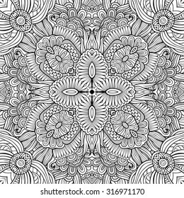 Abstract vector decorative ethnic hand drawn sketchy contour seamless pattern