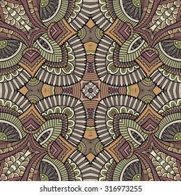 Abstract vector decorative ethnic hand drawn color vintage seamless pattern