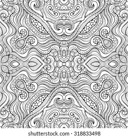 Abstract vector decorative ethnic hand drawn sketchy contour seamless pattern