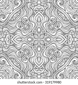 Abstract vector decorative ethnic hand drawn sketchy contour seamless pattern