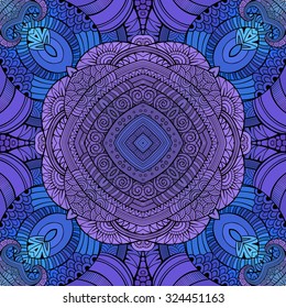 Abstract vector decorative ethnic hand drawn color vintage seamless pattern