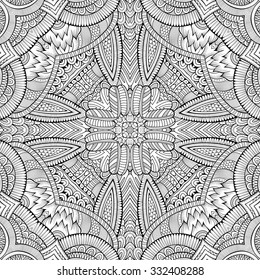 Abstract vector decorative ethnic hand drawn sketch vintage seamless pattern