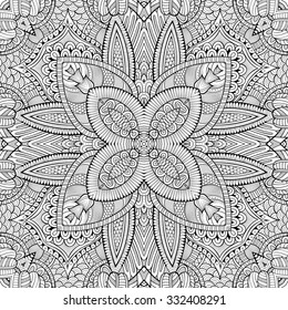 Abstract vector decorative ethnic hand drawn sketch vintage seamless pattern