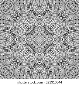 Abstract vector decorative ethnic hand drawn sketchy contour seamless pattern