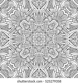Abstract vector decorative ethnic hand drawn sketchy contour seamless pattern