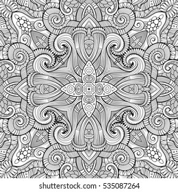 Abstract vector decorative ethnic hand drawn sketchy contour seamless pattern
