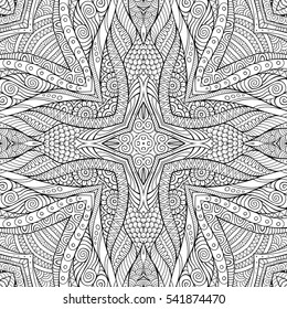Abstract vector decorative ethnic hand drawn sketchy contour seamless pattern