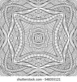 Abstract vector decorative ethnic hand drawn sketchy contour seamless pattern