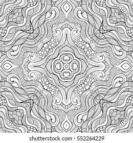 Abstract vector decorative ethnic hand drawn sketchy contour seamless pattern