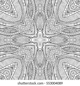 Abstract vector decorative ethnic hand drawn sketchy contour seamless pattern