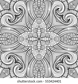 Abstract vector decorative ethnic hand drawn sketchy contour seamless pattern