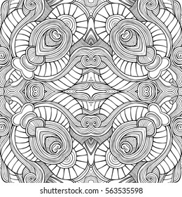 Abstract vector decorative ethnic hand drawn sketchy contour seamless pattern 