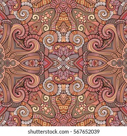 Abstract vector decorative ethnic hand drawn sketchy contour seamless pattern 