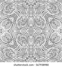 Abstract vector decorative ethnic hand drawn sketchy contour seamless pattern