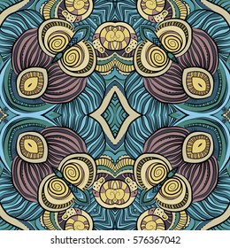 Abstract vector decorative ethnic hand drawn sketchy contour seamless pattern