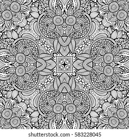 Abstract vector decorative ethnic hand drawn sketchy contour seamless pattern