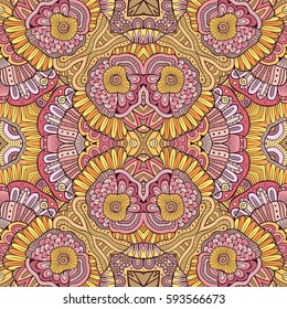 Abstract vector decorative ethnic hand drawn sketchy contour seamless pattern