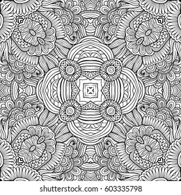 Abstract vector decorative ethnic hand drawn sketchy contour seamless pattern