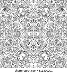 Abstract vector decorative ethnic hand drawn sketchy contour seamless pattern