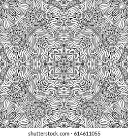 Abstract vector decorative ethnic hand drawn sketchy contour seamless pattern