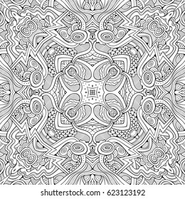 Abstract vector decorative ethnic hand drawn sketchy contour seamless pattern